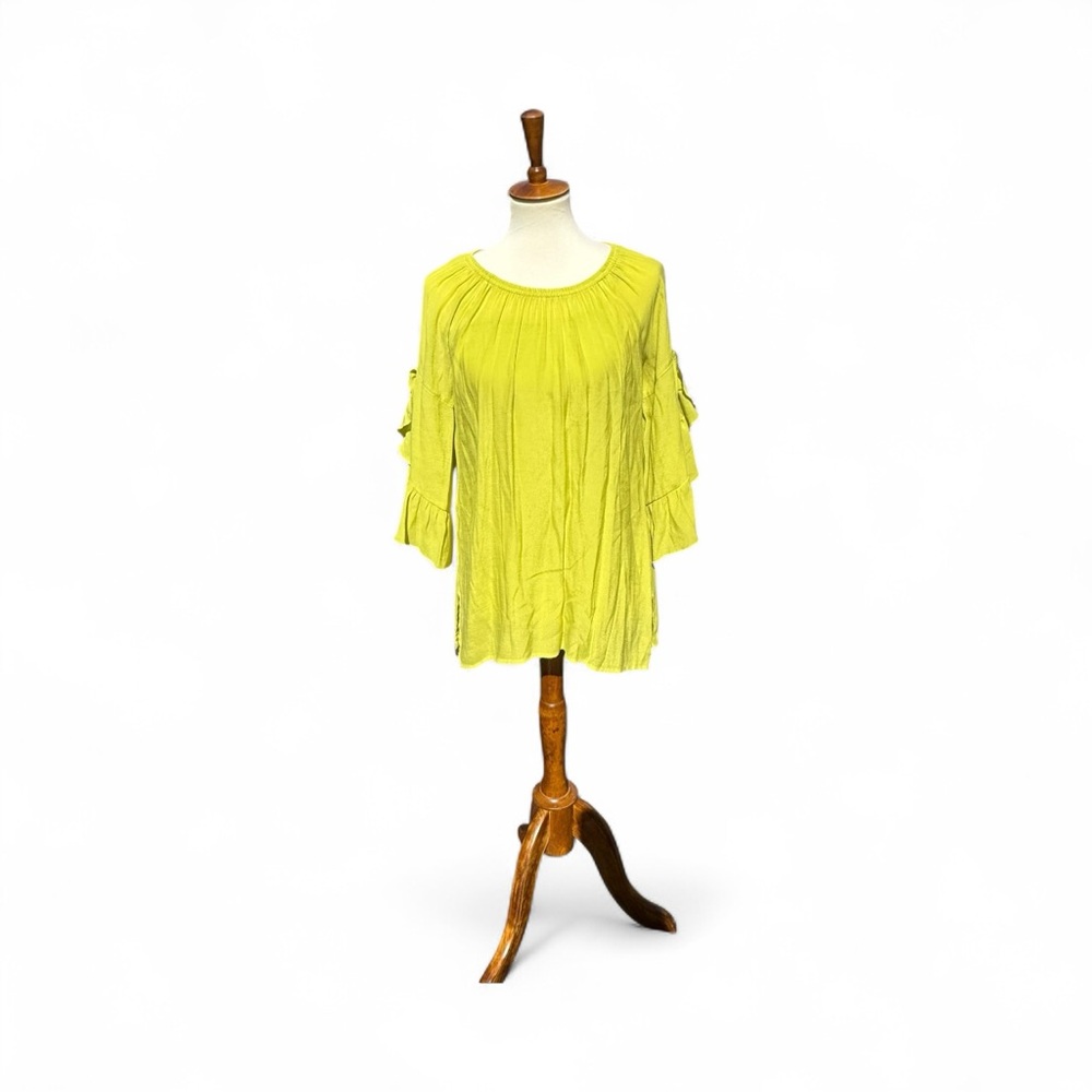 Multiples Lime Green Women's Top with Tiered Bell Sleeves Size S